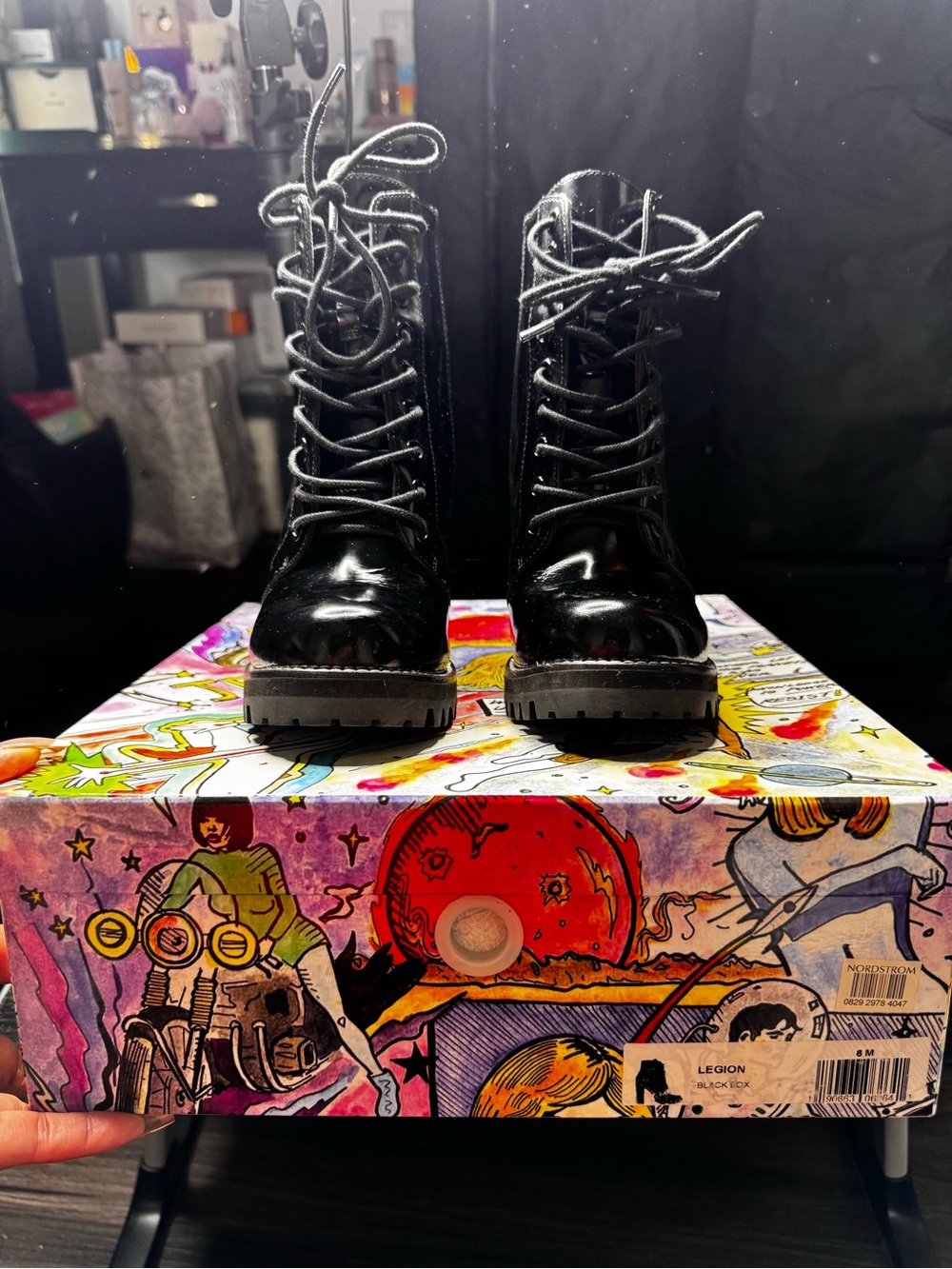 Jeffrey Campbell Black Patent Lace-Up Combat Boots